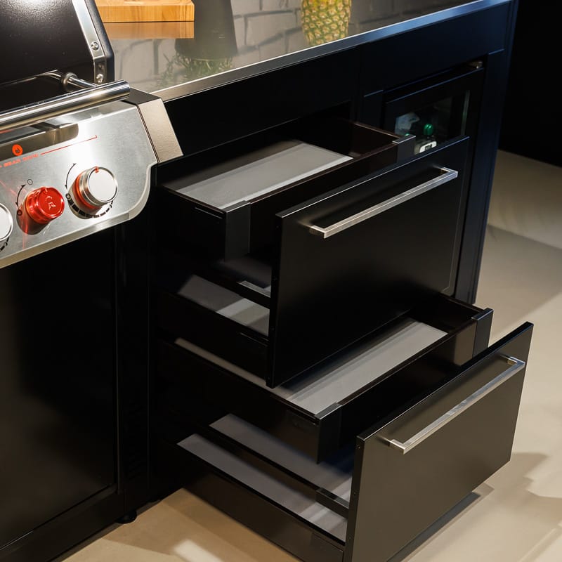 Inner drawer for structured storage in the BBQ Kitchen outdoor kitchen