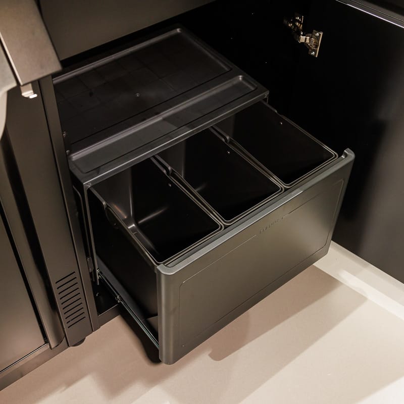 Waste disposal system for clean and tidy areas in the BBQ Kitchen outdoor kitchen