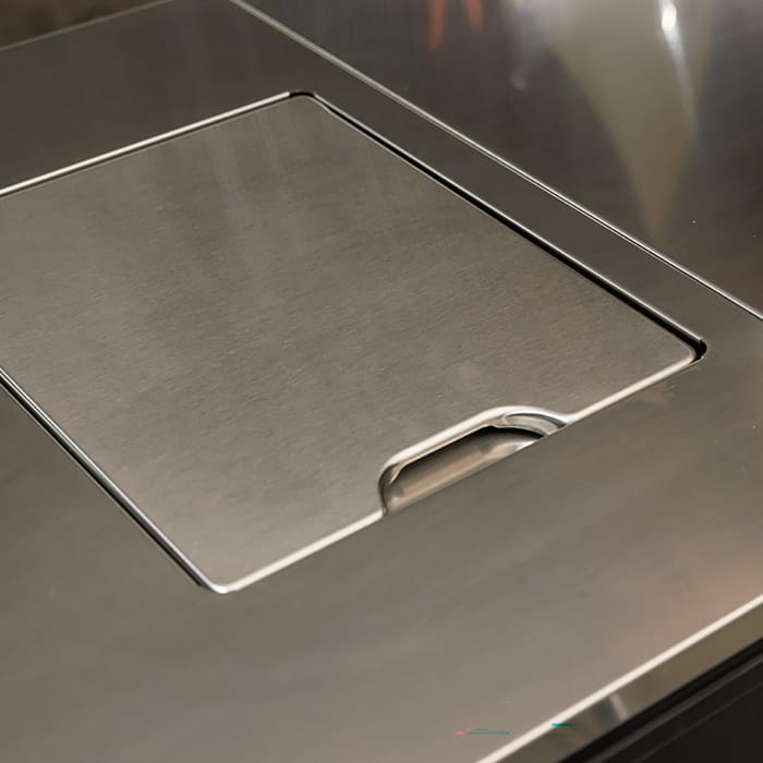 Stainless steel surface of a Weber BBQ Kitchen outdoor kitchen